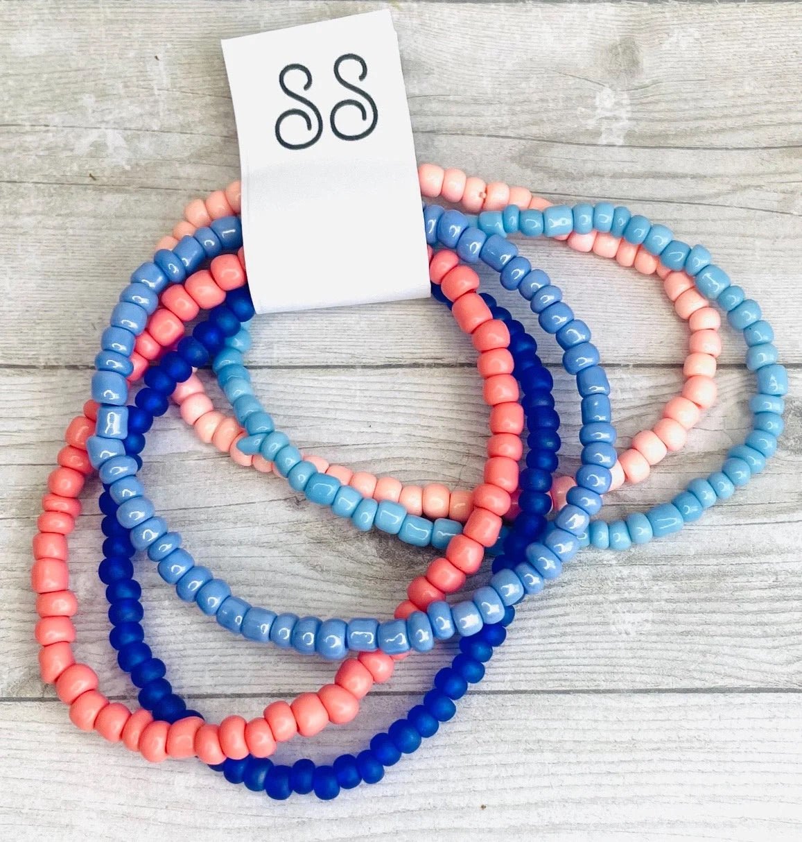 Pink and blue periwinkle shades color stack bracelets
