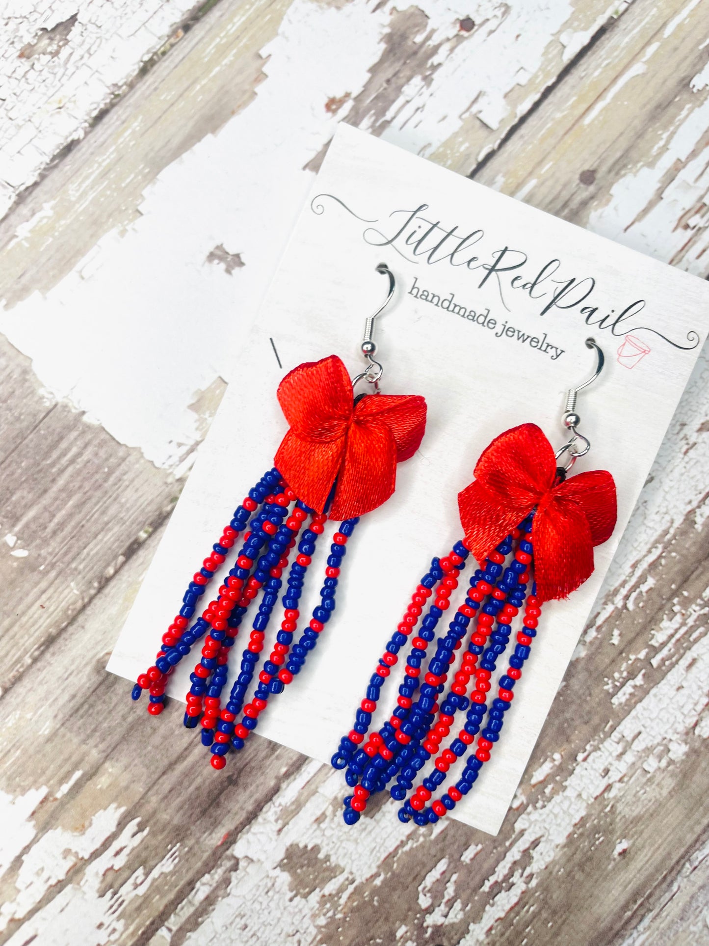 Beaded team earrings, Ole Miss earrings, custom team earrings