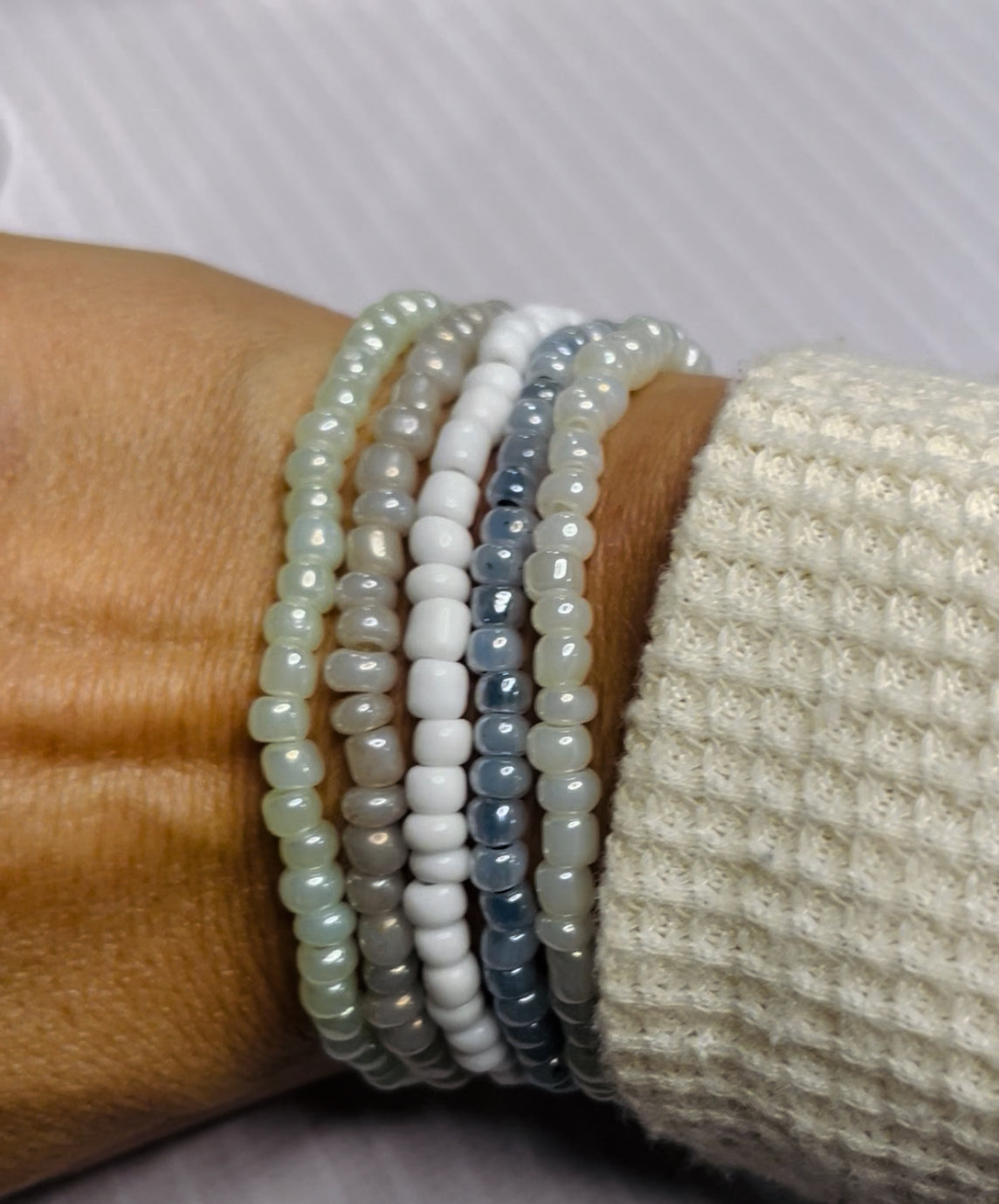 Neutral shade bracelet stack, cloud white shades