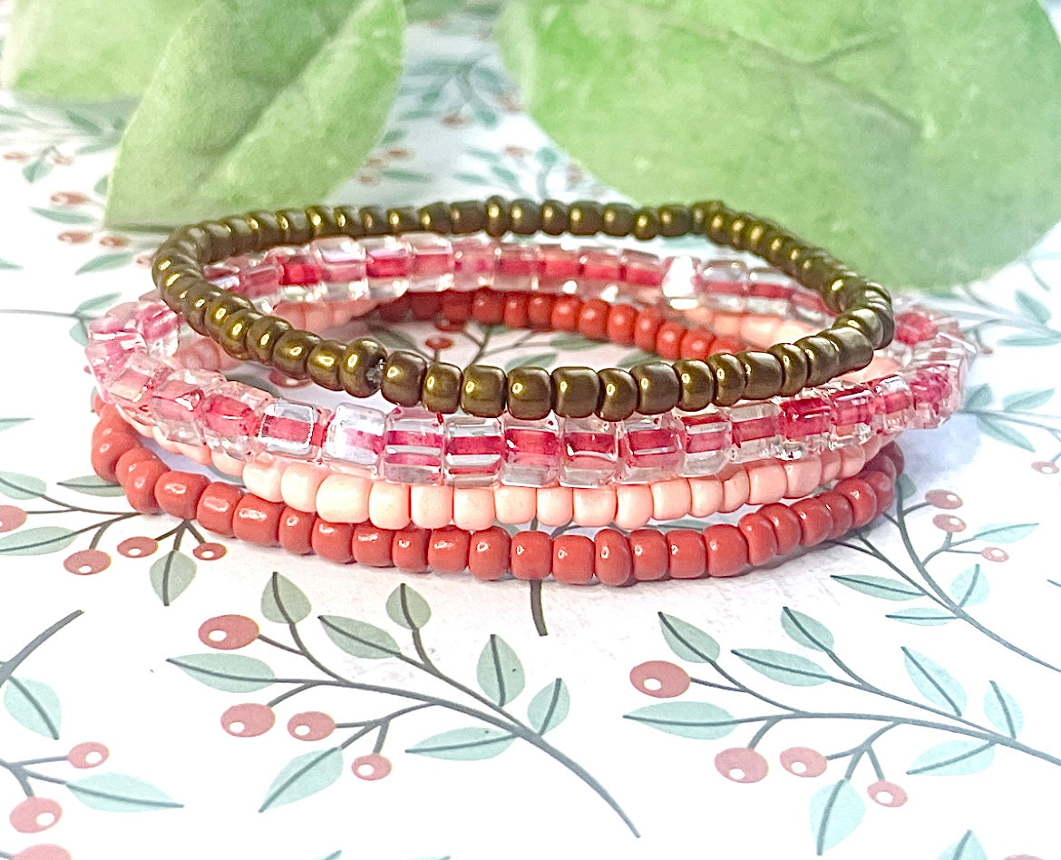 Pink and brown bronze shade Color stack bracelets