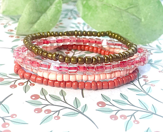 Pink and brown bronze shade Color stack bracelets