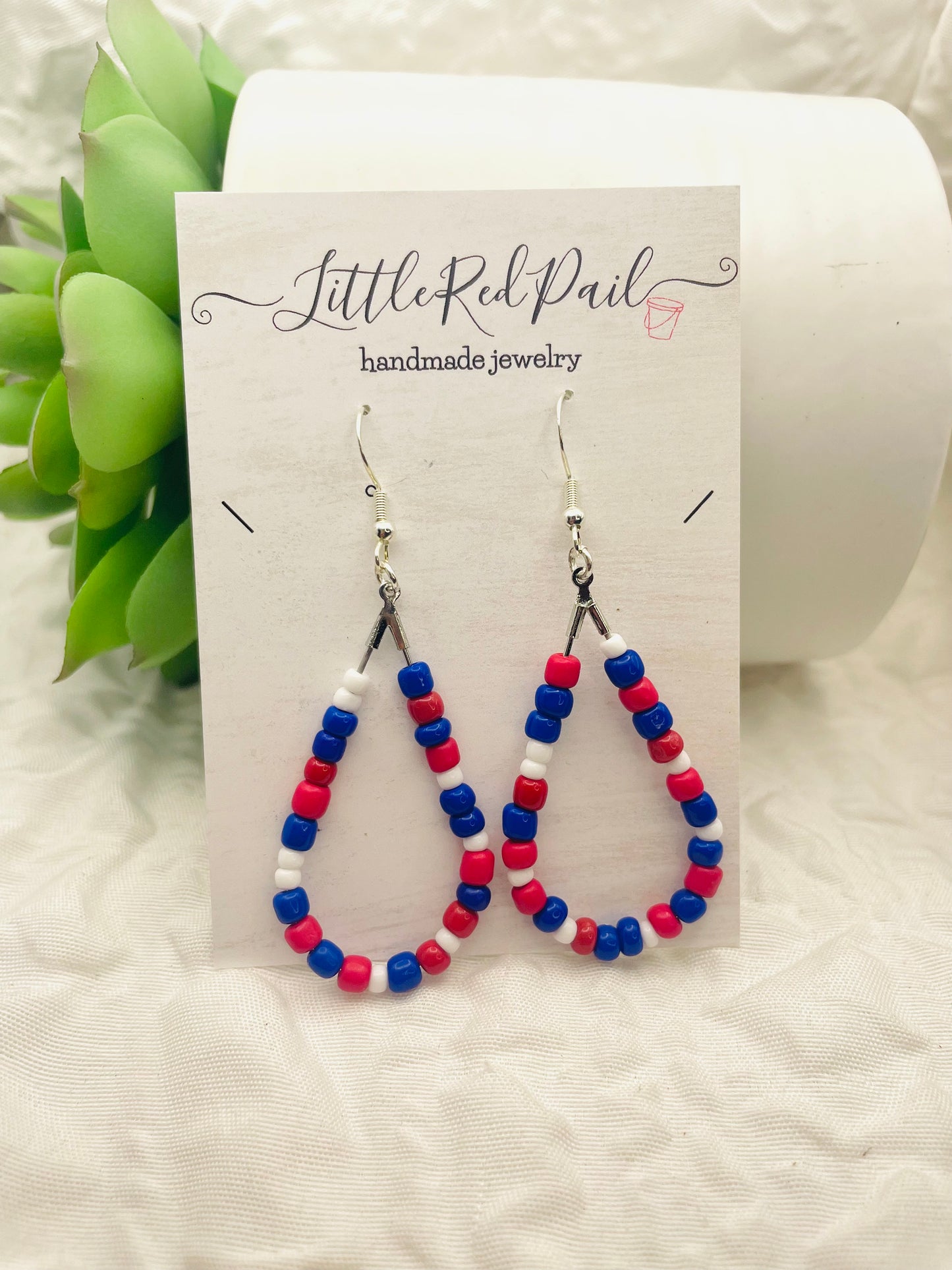 Patriotic earrings, red, white and blue jewelry