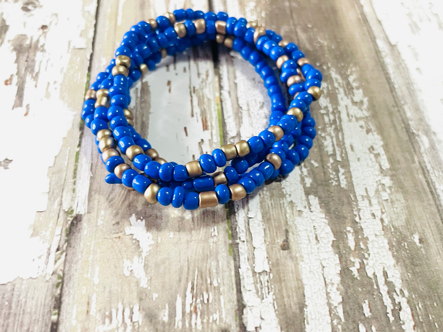 Periwinkle blue and gold bracelets