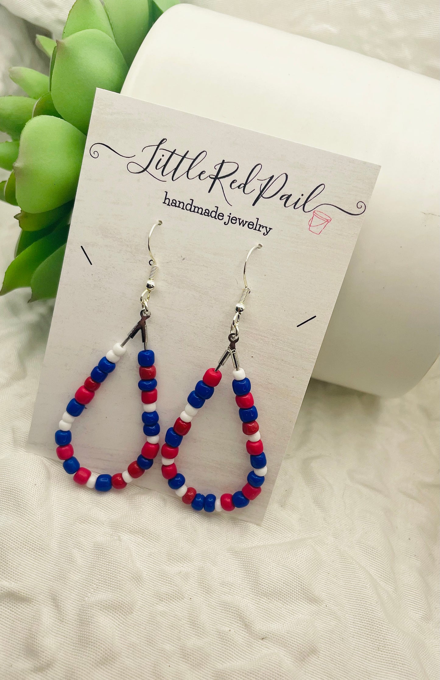 Patriotic earrings, red, white and blue jewelry