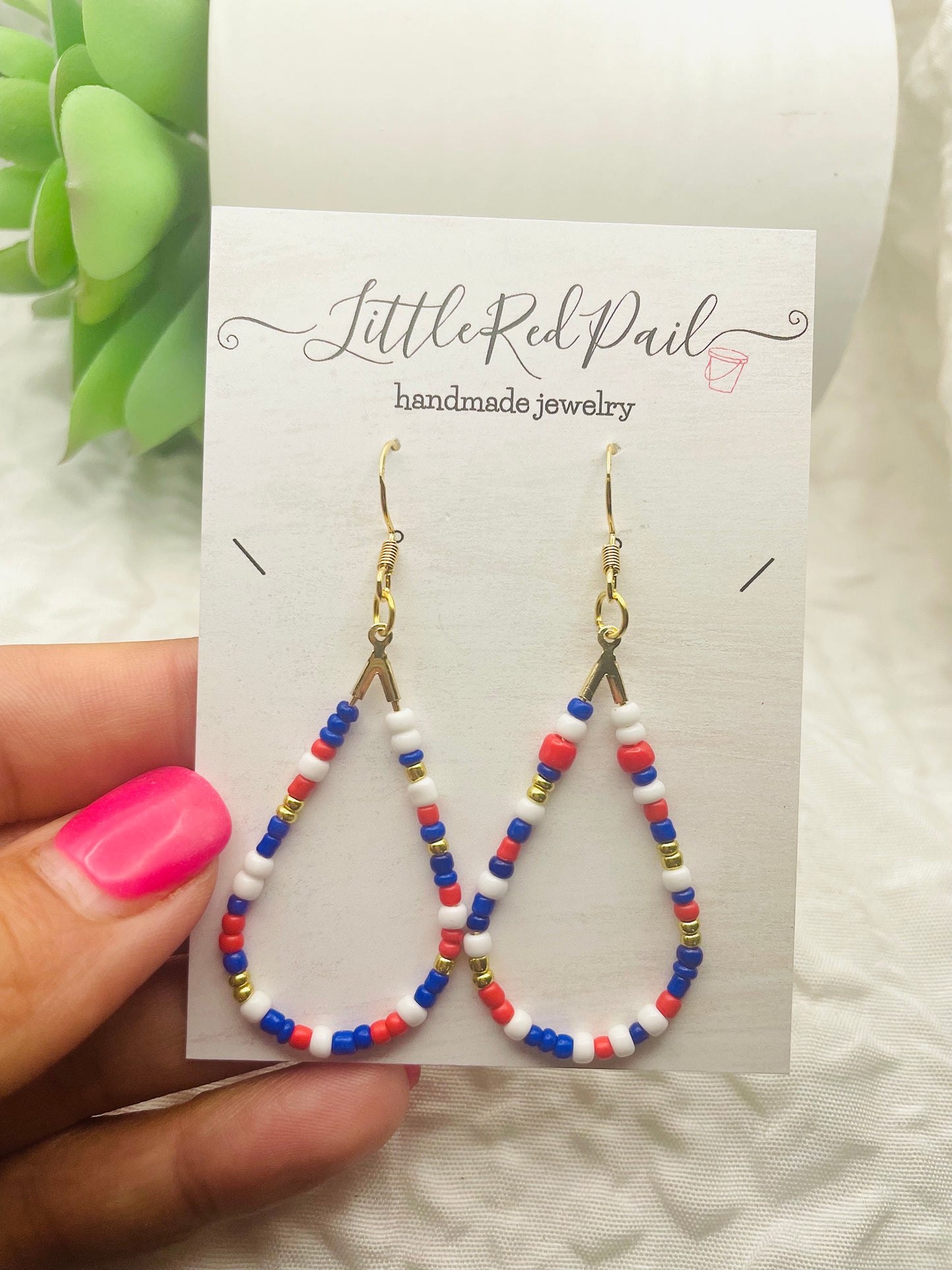 Patriotic earrings, red, white and blue jewelry