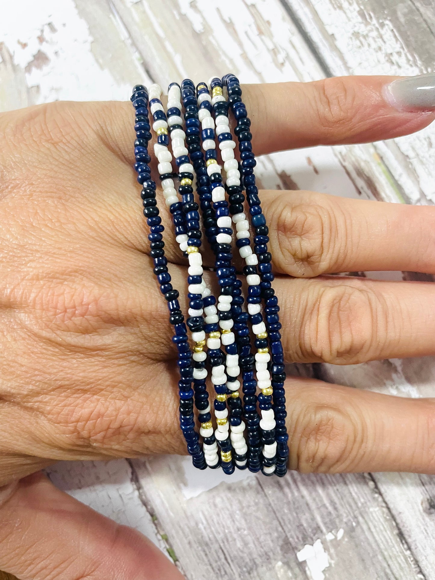 Navy, white, gold nautical bracelet set