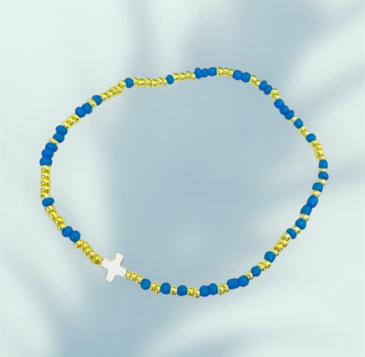 Cross bracelet, minimalist bracelet, cobalt and gold