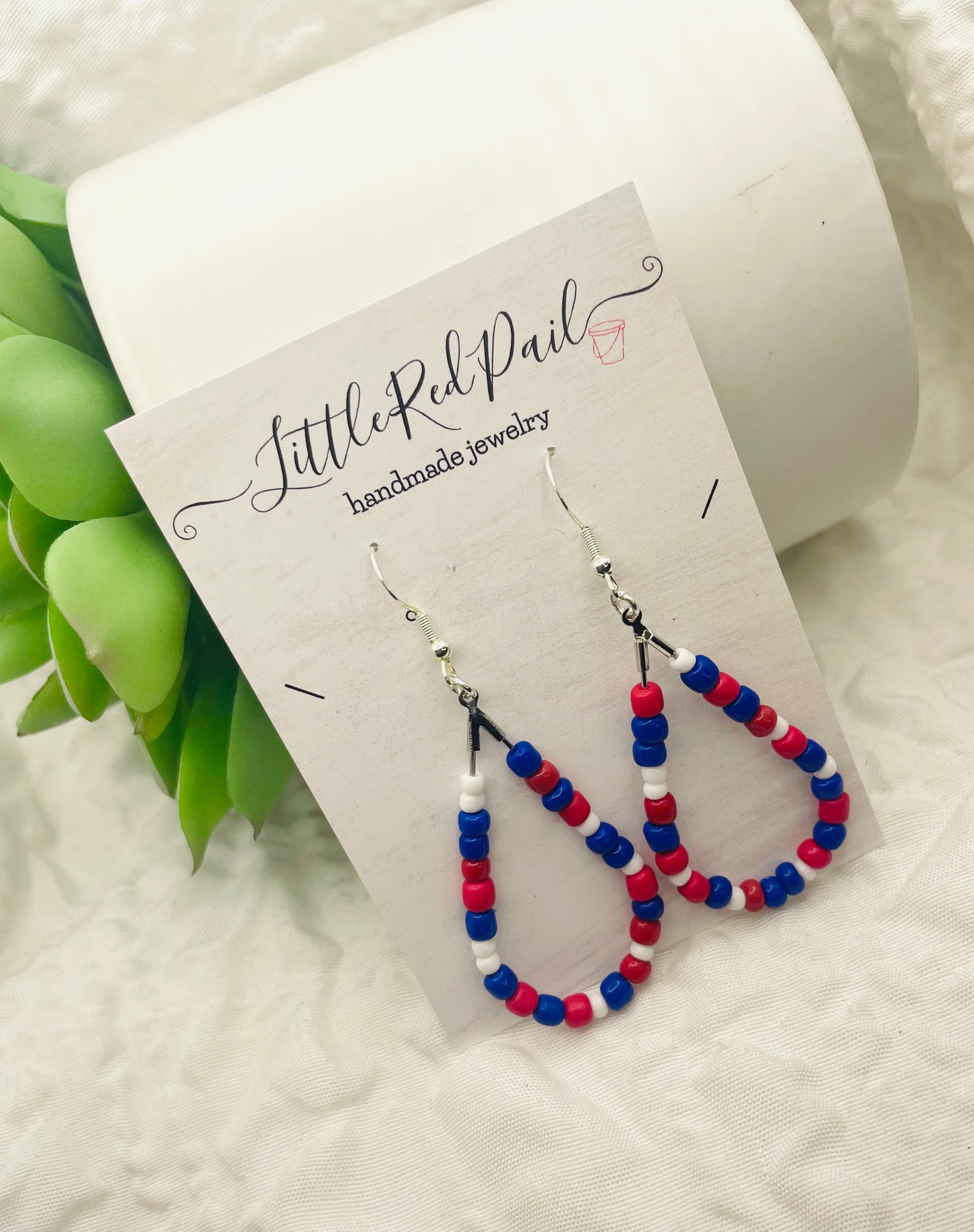 Patriotic earrings, red, white and blue jewelry