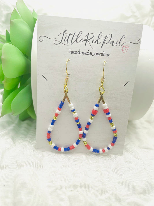 Patriotic earrings, red, white and blue jewelry