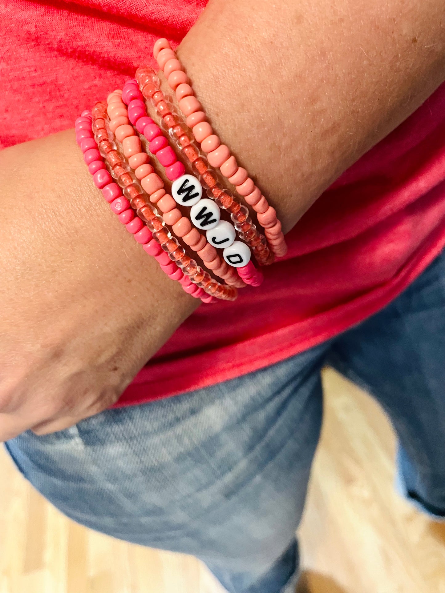 WWJD bracelet stack, 90s bracelet
