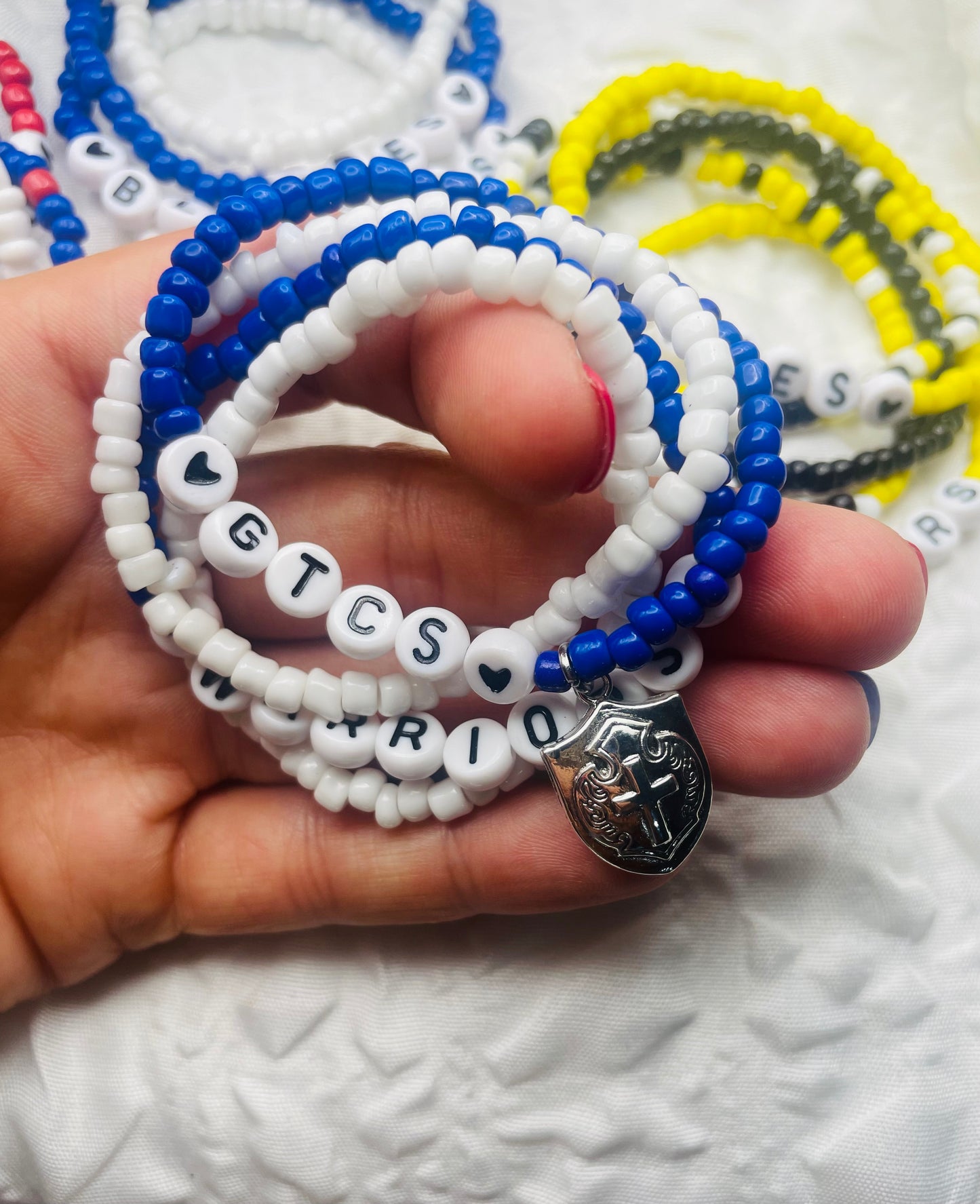 Warriors bracelet set, custom team bracelet set, custom mascot bracelet set