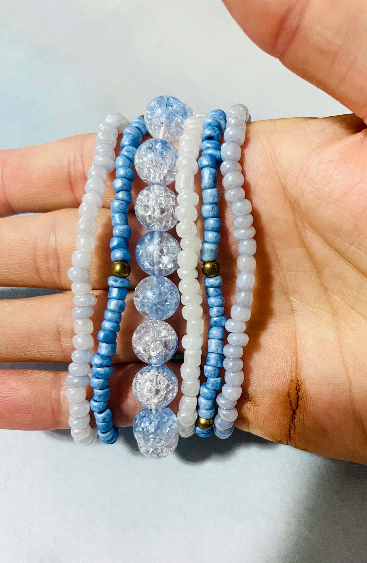 Beachy summer bracelets, blue periwinkle bracelet set, summer bracelets