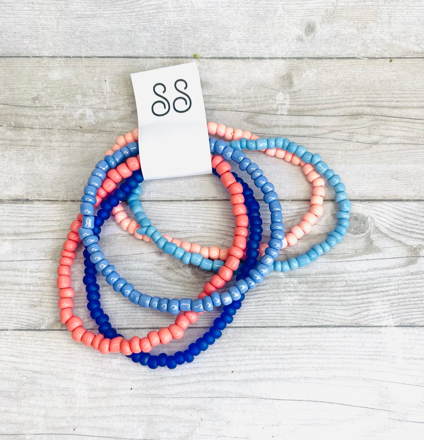 Pink and blue periwinkle shades color stack bracelets