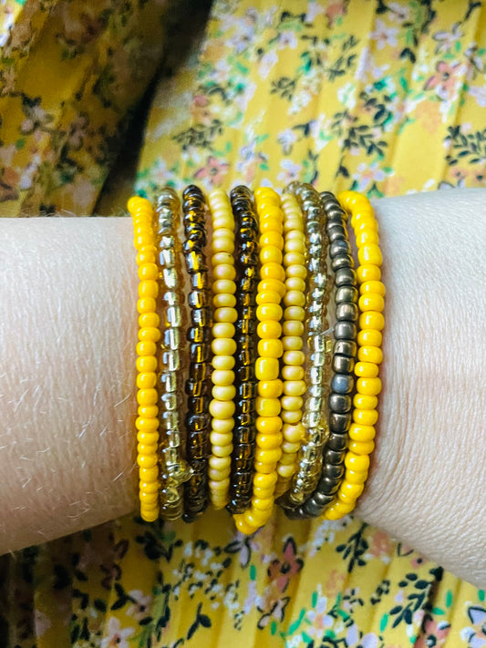 Mustard yellow and mocha shade bracelet stack 10pc