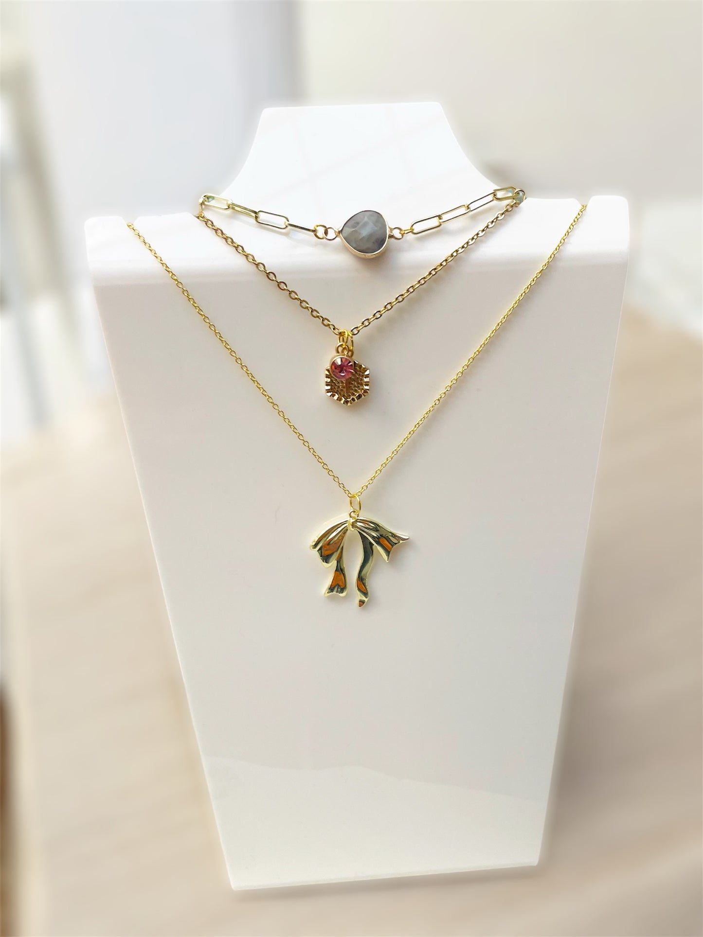 Initial necklace, gold chain with birthstone