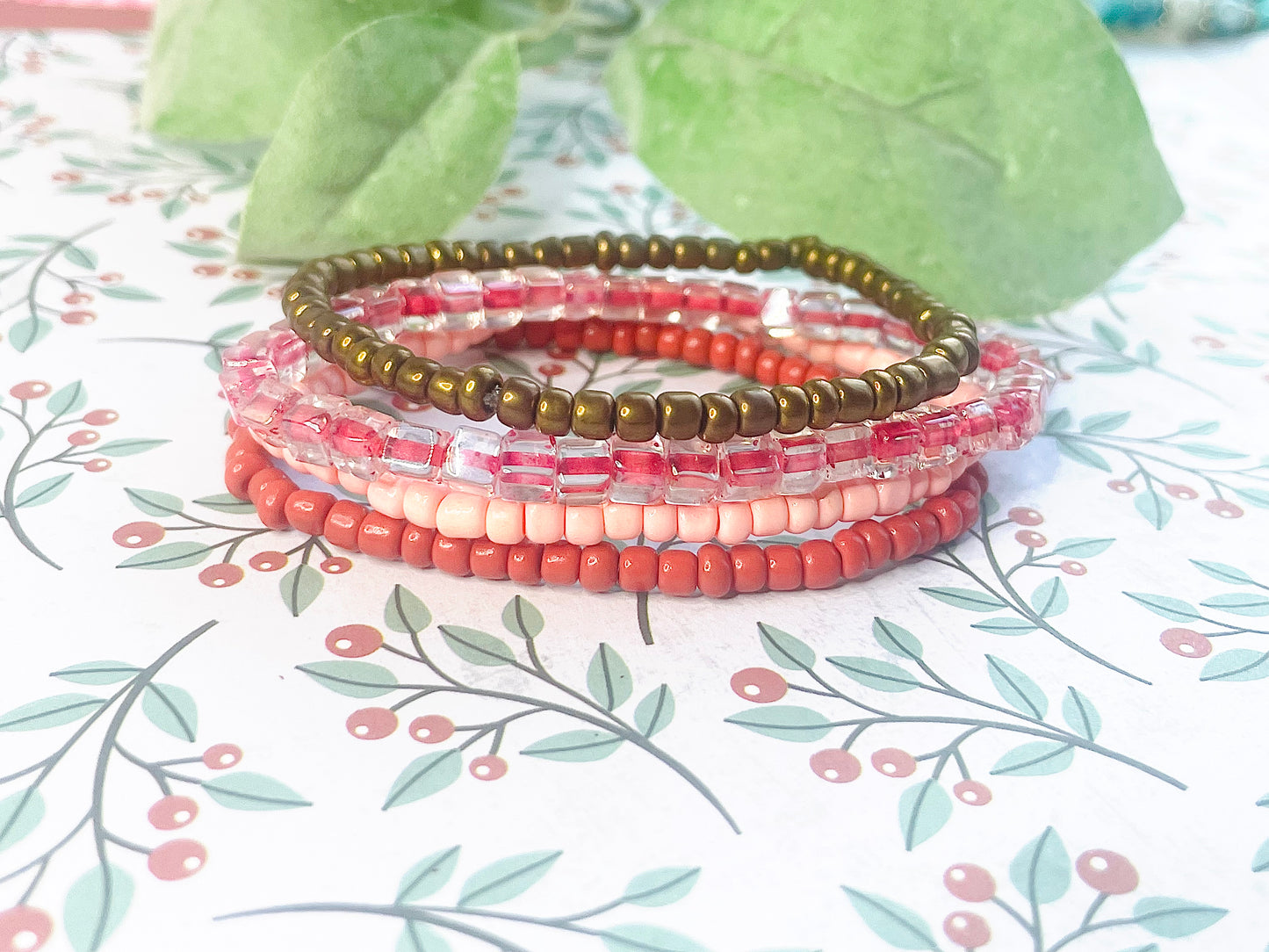 Pink and brown bronze shade Color stack bracelets