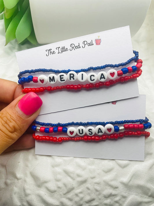 Patriotic bracelets, USA bracelets, Merica