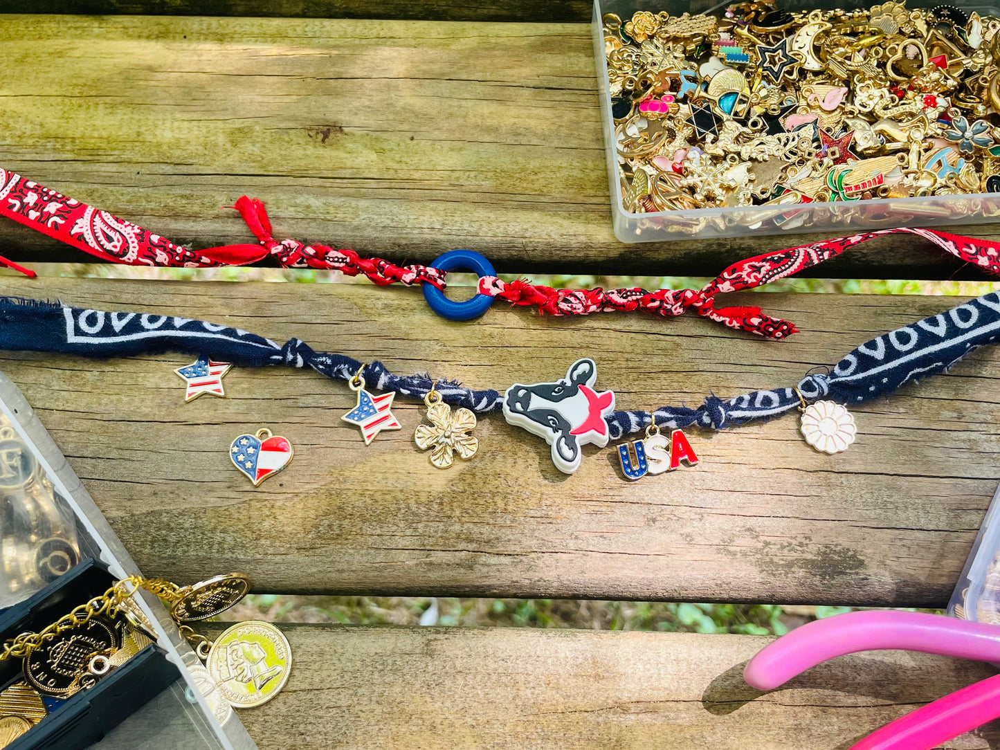 Patriotic bandana bracelets, USA bracelets, Merica