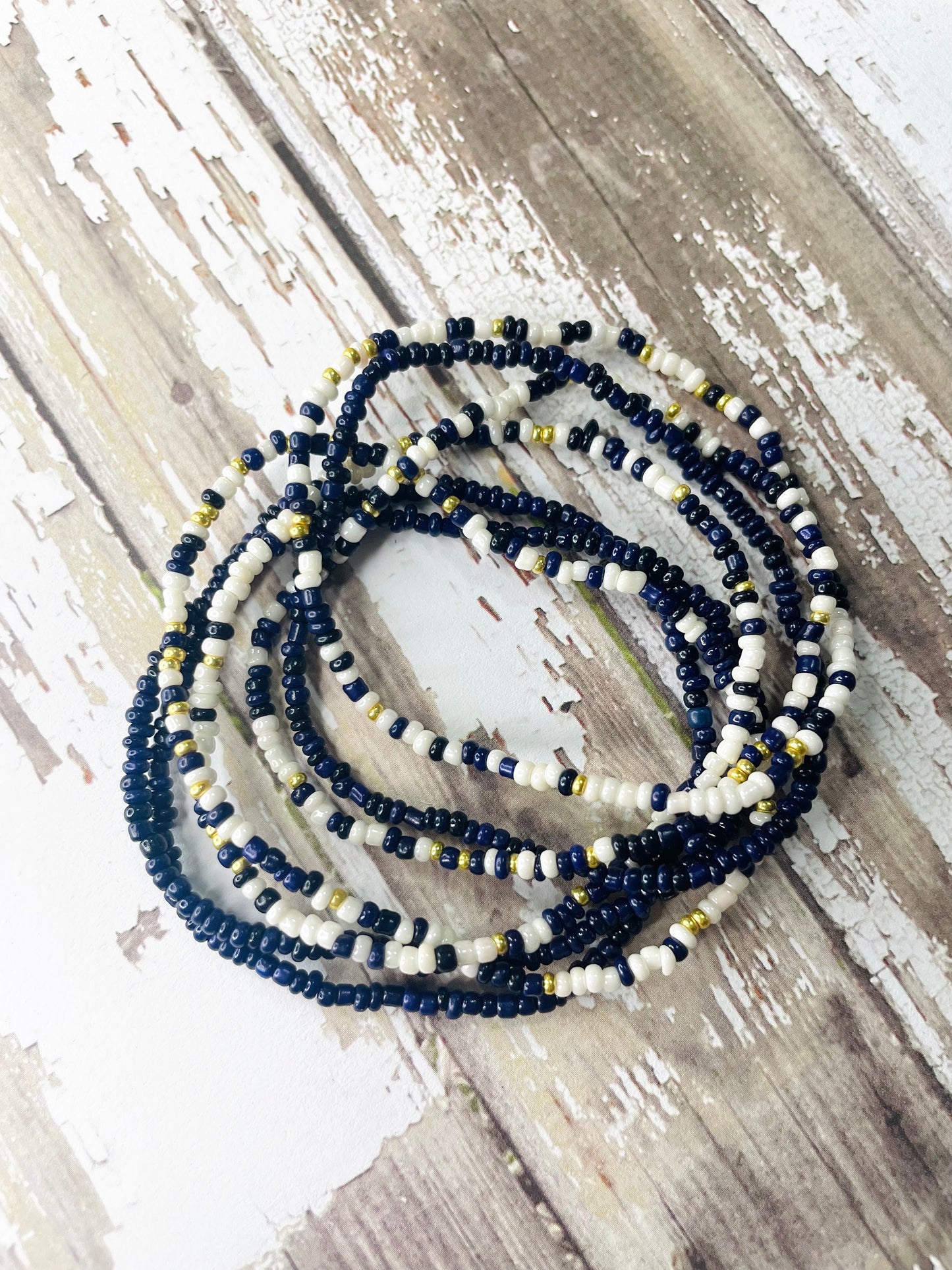 Navy, white, gold nautical bracelet set