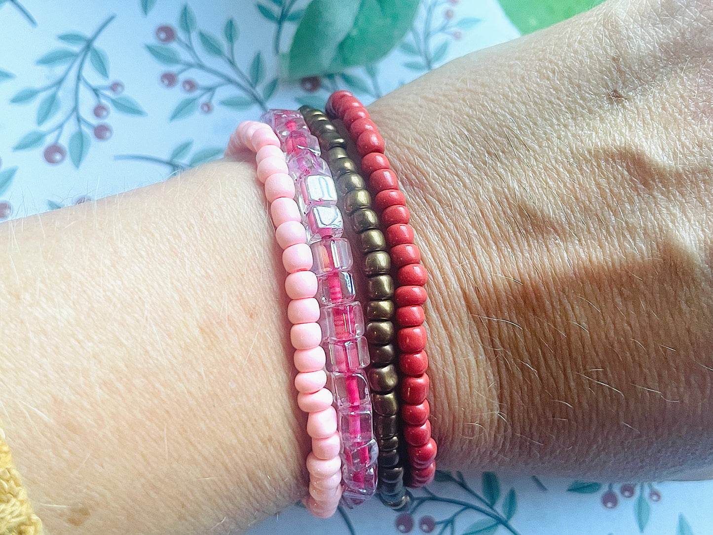 Pink and brown bronze shade Color stack bracelets