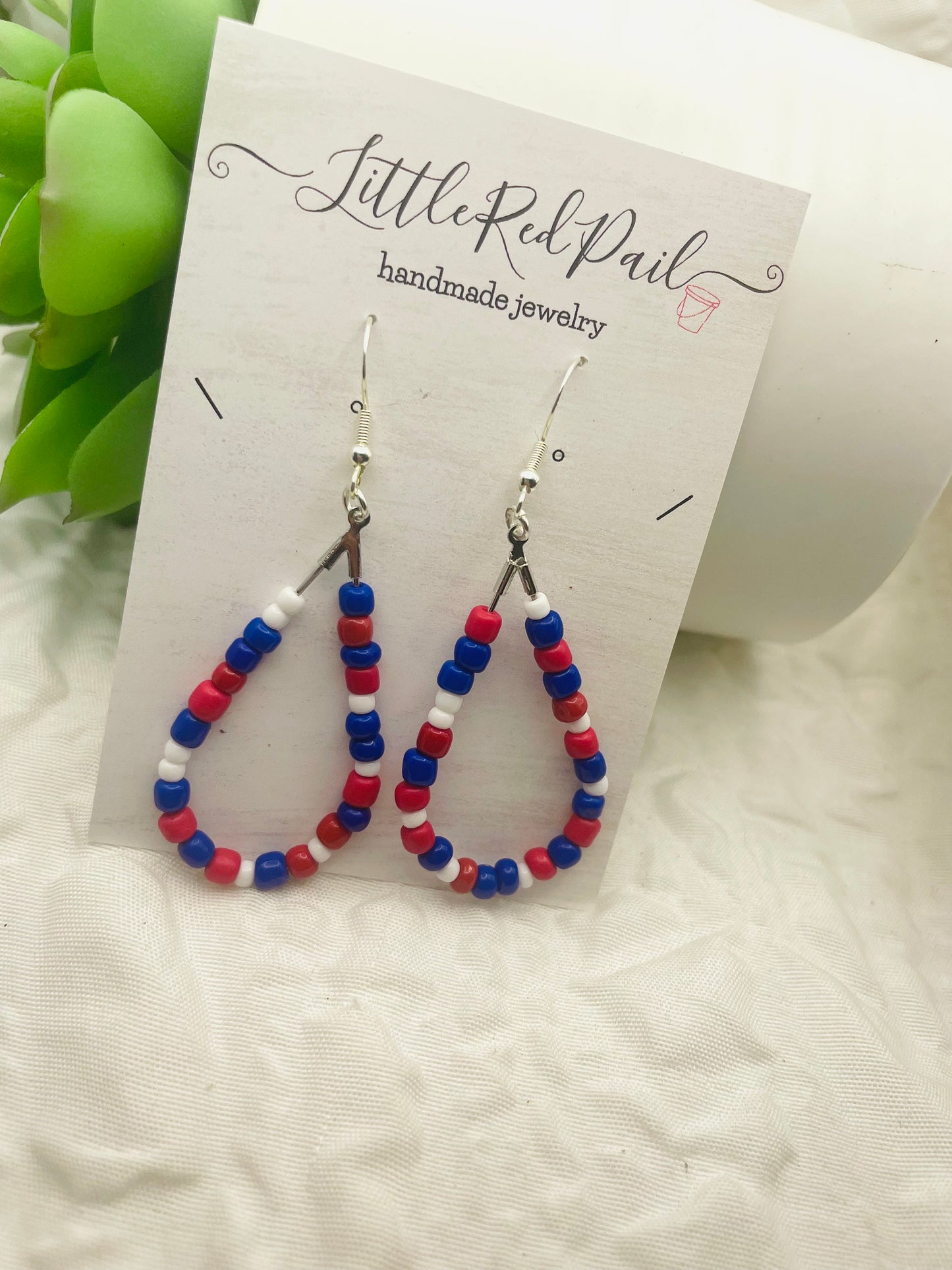 Patriotic earrings, red, white and blue jewelry