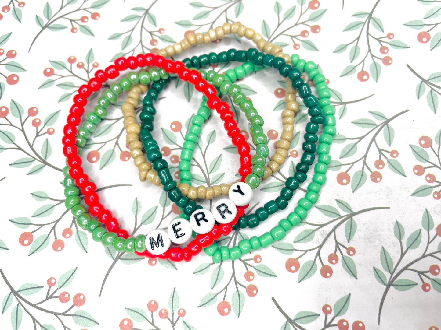 Christmas bracelet holiday bracelet joy bracelets jolly bracelets merry bracelets green and red bracelets