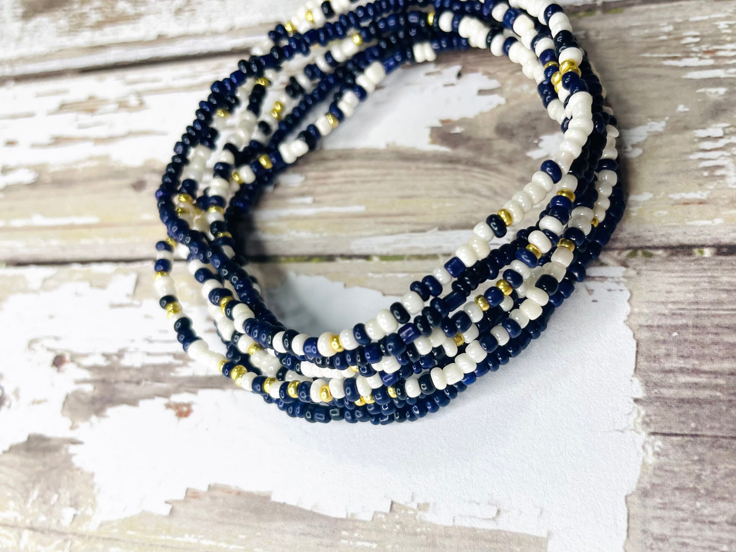 Navy, white, gold nautical bracelet set