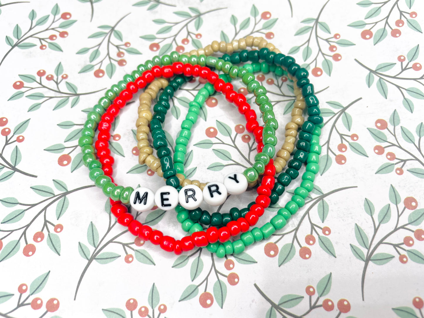 Christmas bracelet holiday bracelet joy bracelets jolly bracelets merry bracelets green and red bracelets