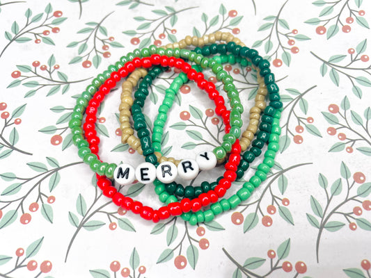 Christmas bracelet holiday bracelet joy bracelets jolly bracelets merry bracelets green and red bracelets