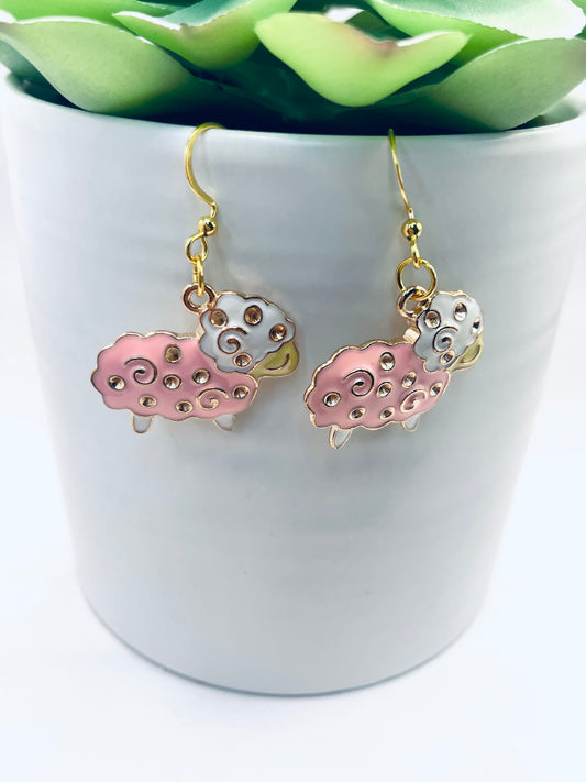 Sheep earrings, pink earrings, farm earrings