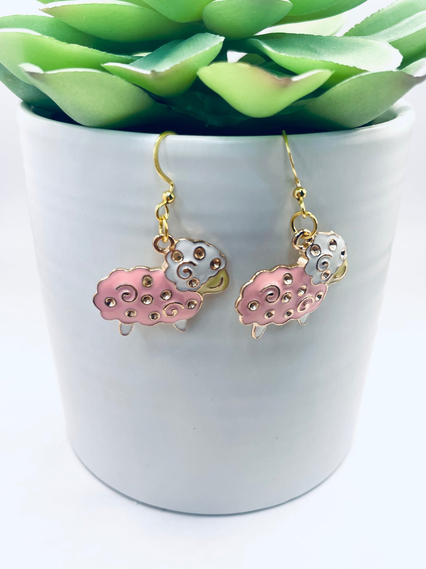 Sheep earrings, pink earrings, farm earrings