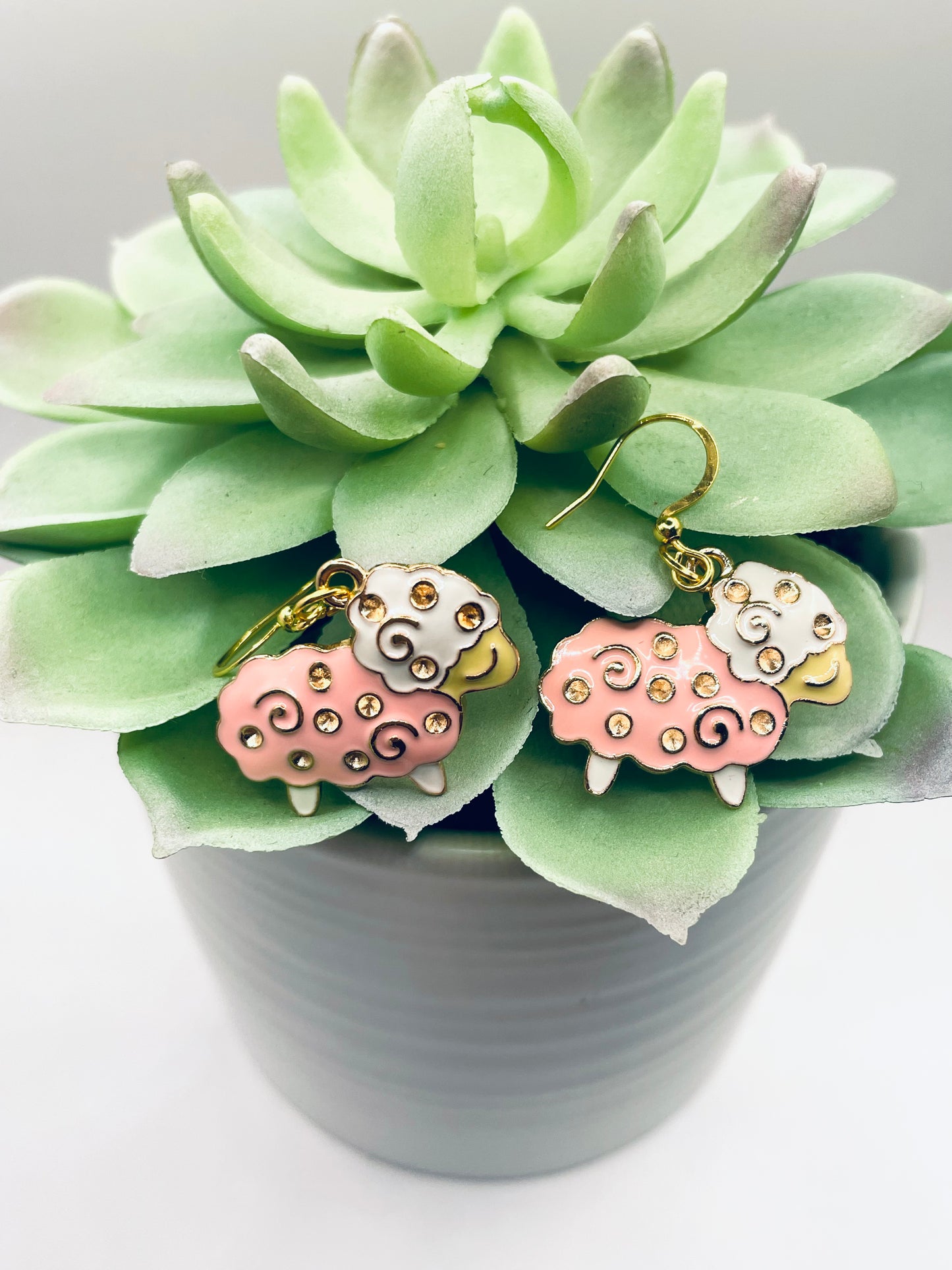 Sheep earrings, pink earrings, farm earrings