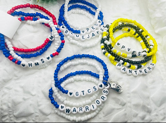 Warriors bracelet set, custom team bracelet set, custom mascot bracelet set