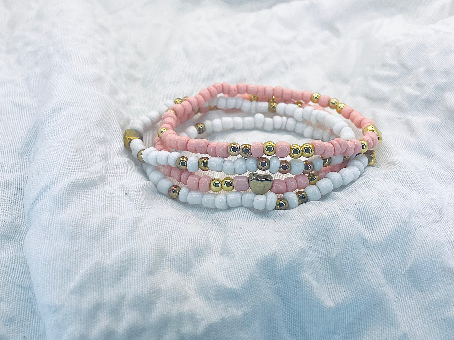 Spring bracelets, pink and white bracelets, blush bracelets