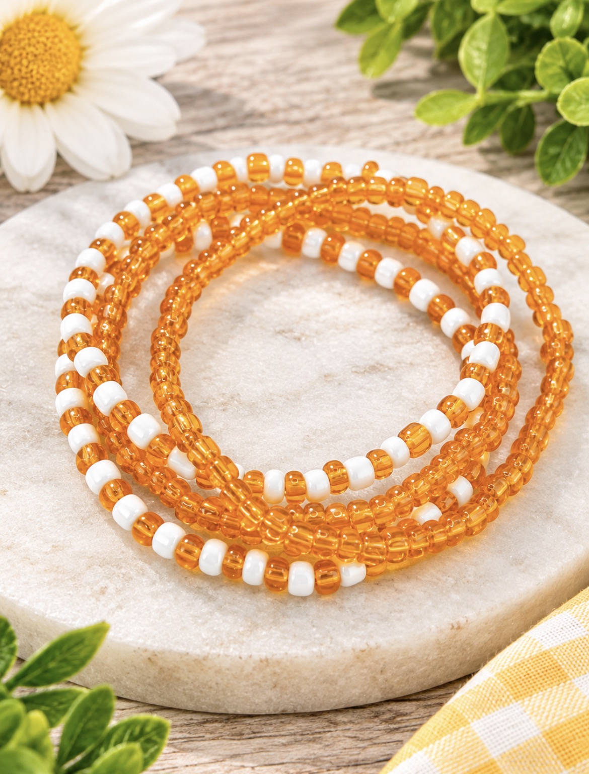 Orange and white Game Day bracelet set, fan bracelets