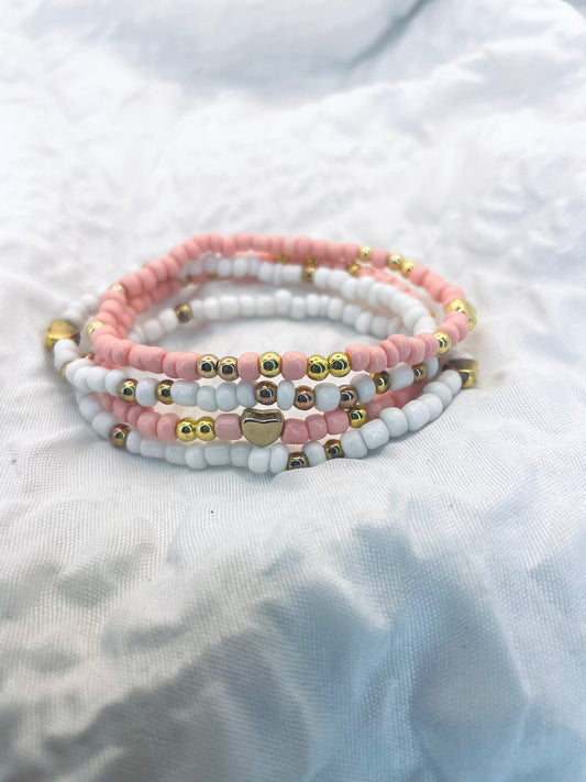 Spring bracelets, pink and white bracelets, blush bracelets