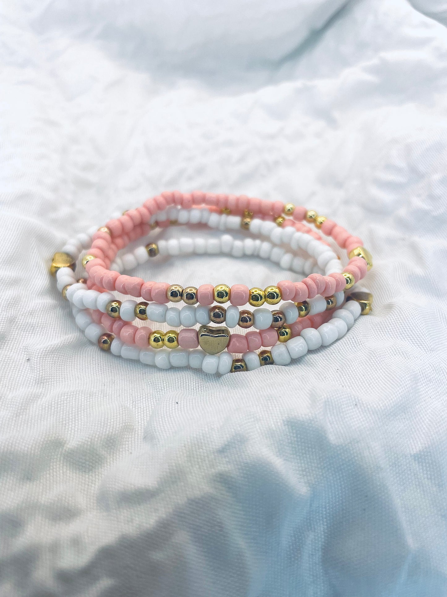 Spring bracelets, pink and white bracelets, blush bracelets