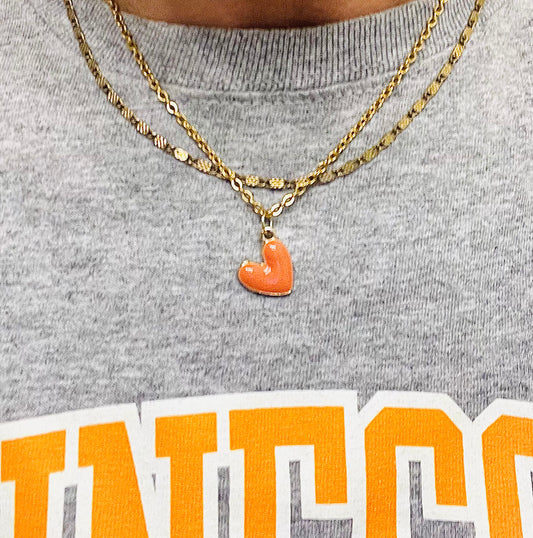 Vols necklace, orange heart pendant necklace
