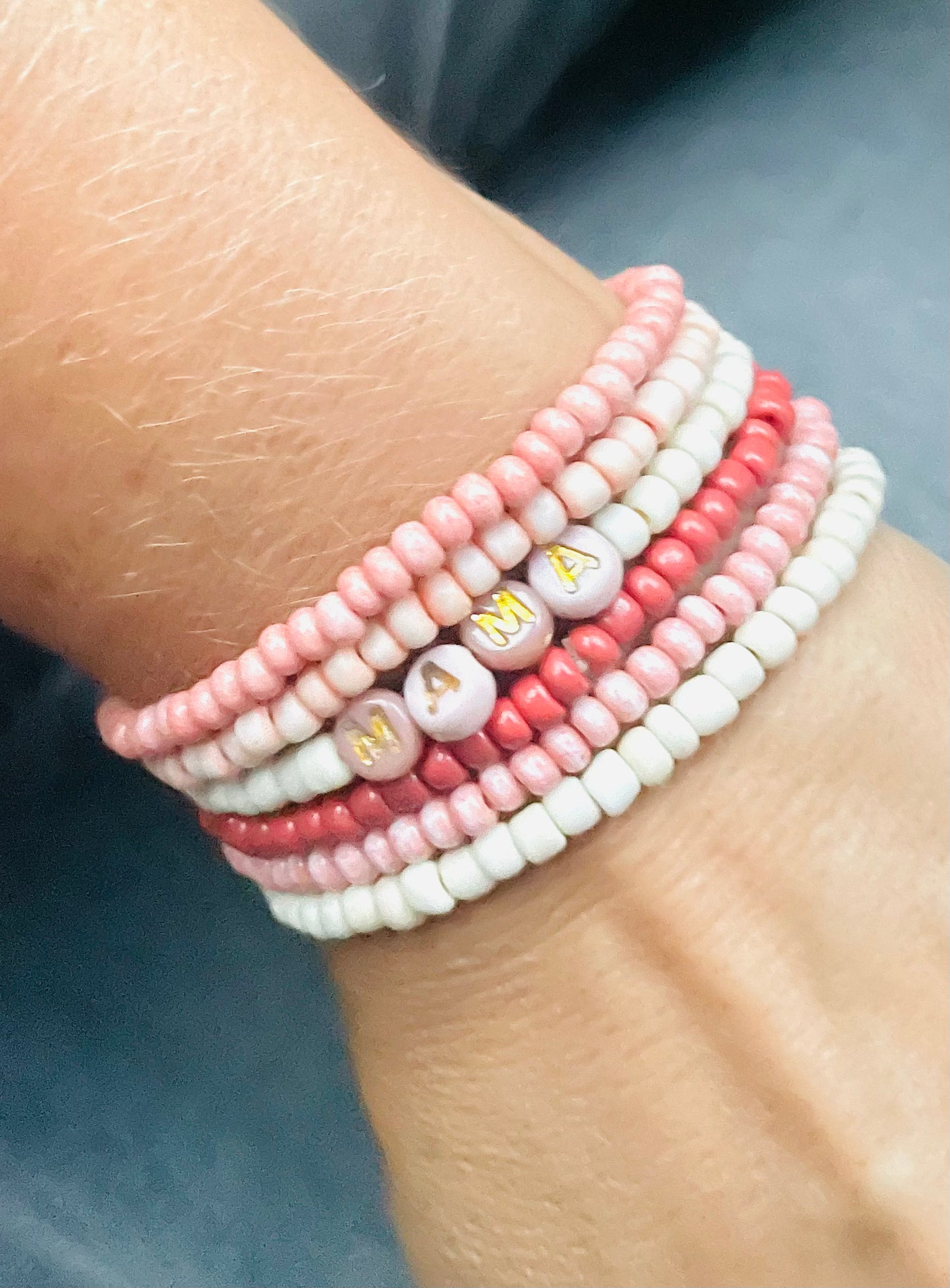 Fall bracelet stack, mama bracelet, blush, cream, burnt orange maple colors