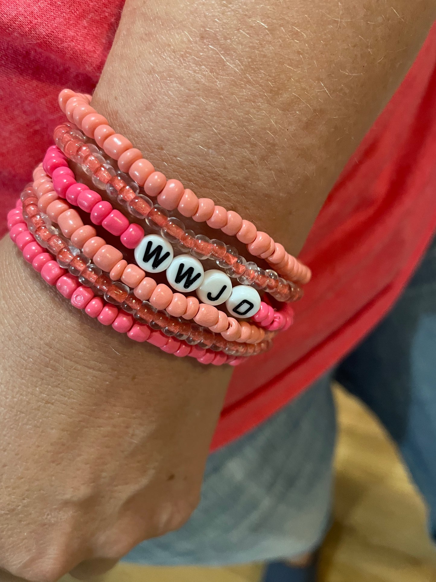 WWJD bracelet stack, 90s bracelet