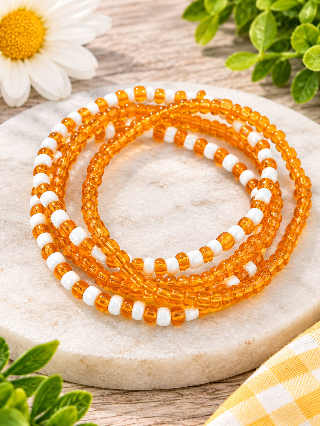 Orange and white Game Day bracelet set, fan bracelets