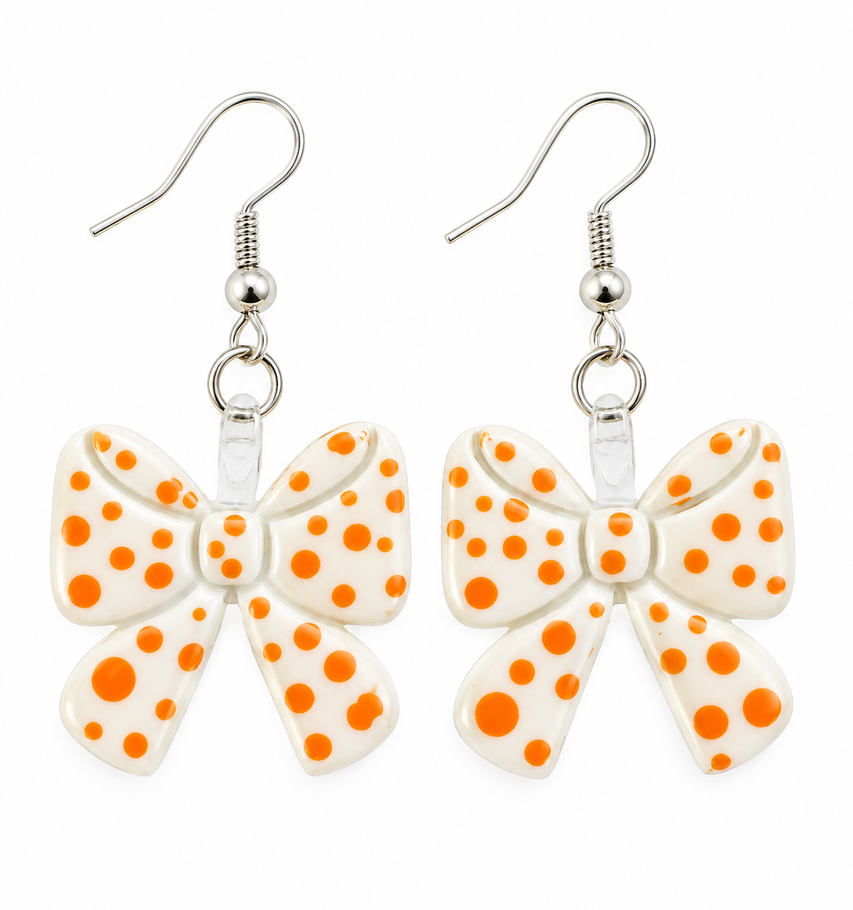 Orange and white game day bow earrings
