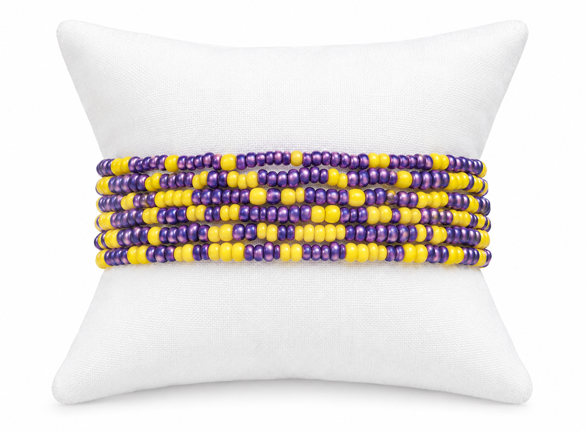 Game day yellow and purple Fan wear tiny bracelet set, Tigers gift