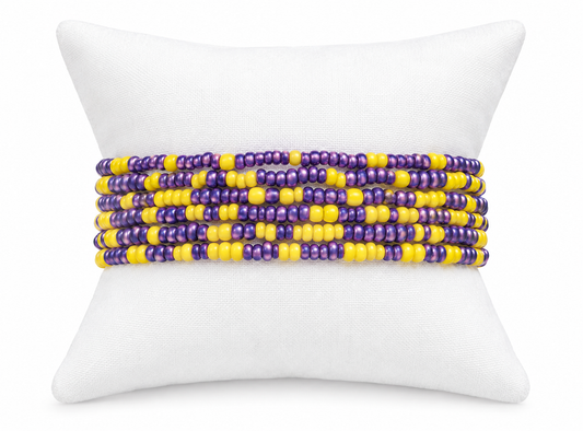Game day yellow and purple Fan wear tiny bracelet set, Tigers gift
