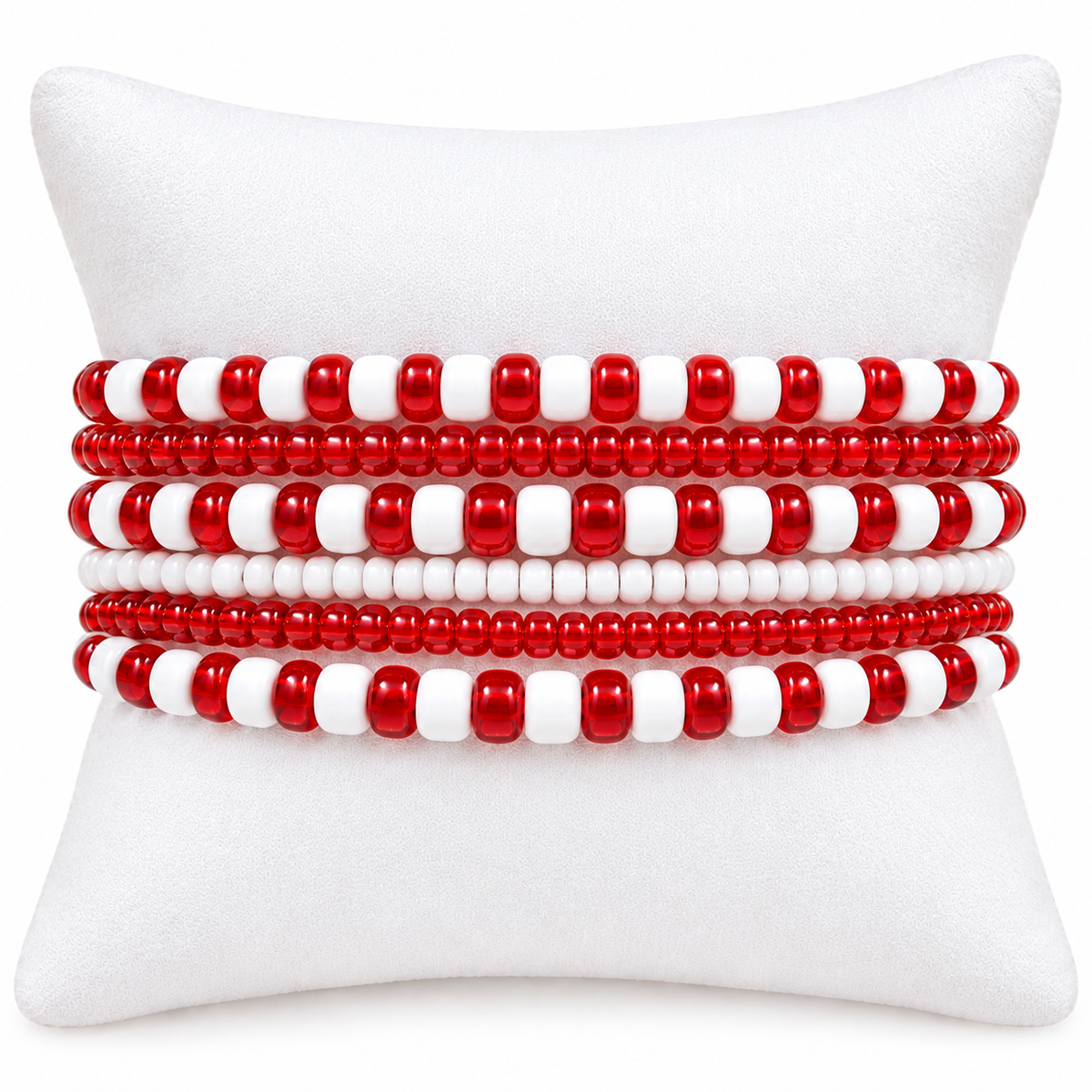Red and white game day bracelets, red and white fan wear