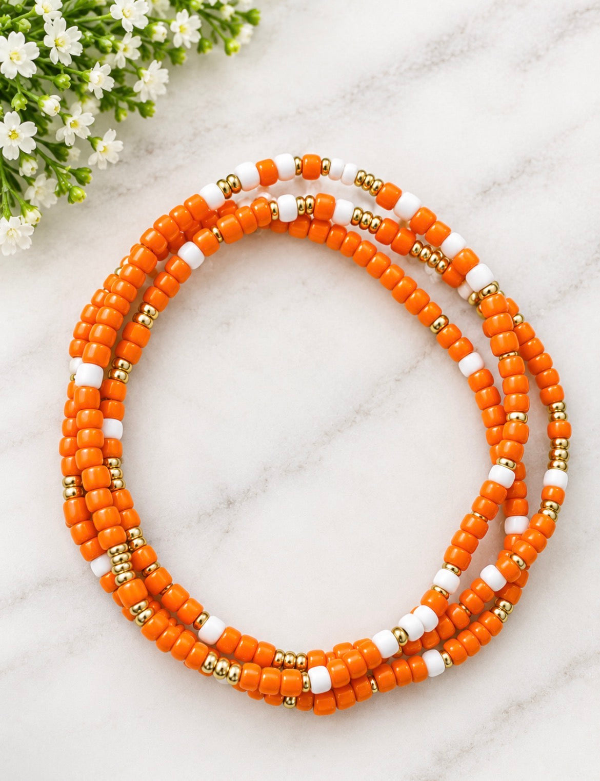 Game Day bracelet set- fan bracelets, orange and white