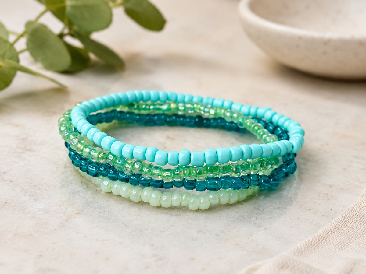 Turquoise sea green sea glass color bracelet stack
