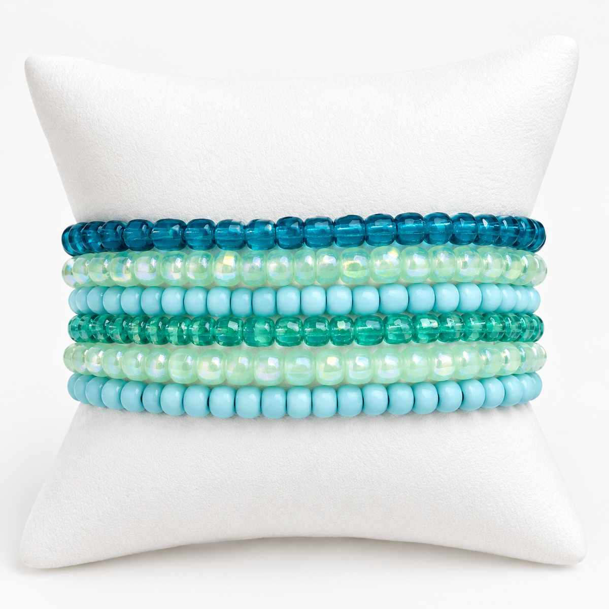 Turquoise sea green sea glass color bracelet stack 6 piece bracelet stack