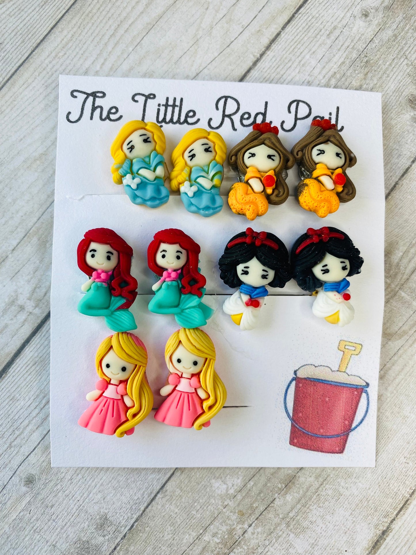Princess character clip on earrings