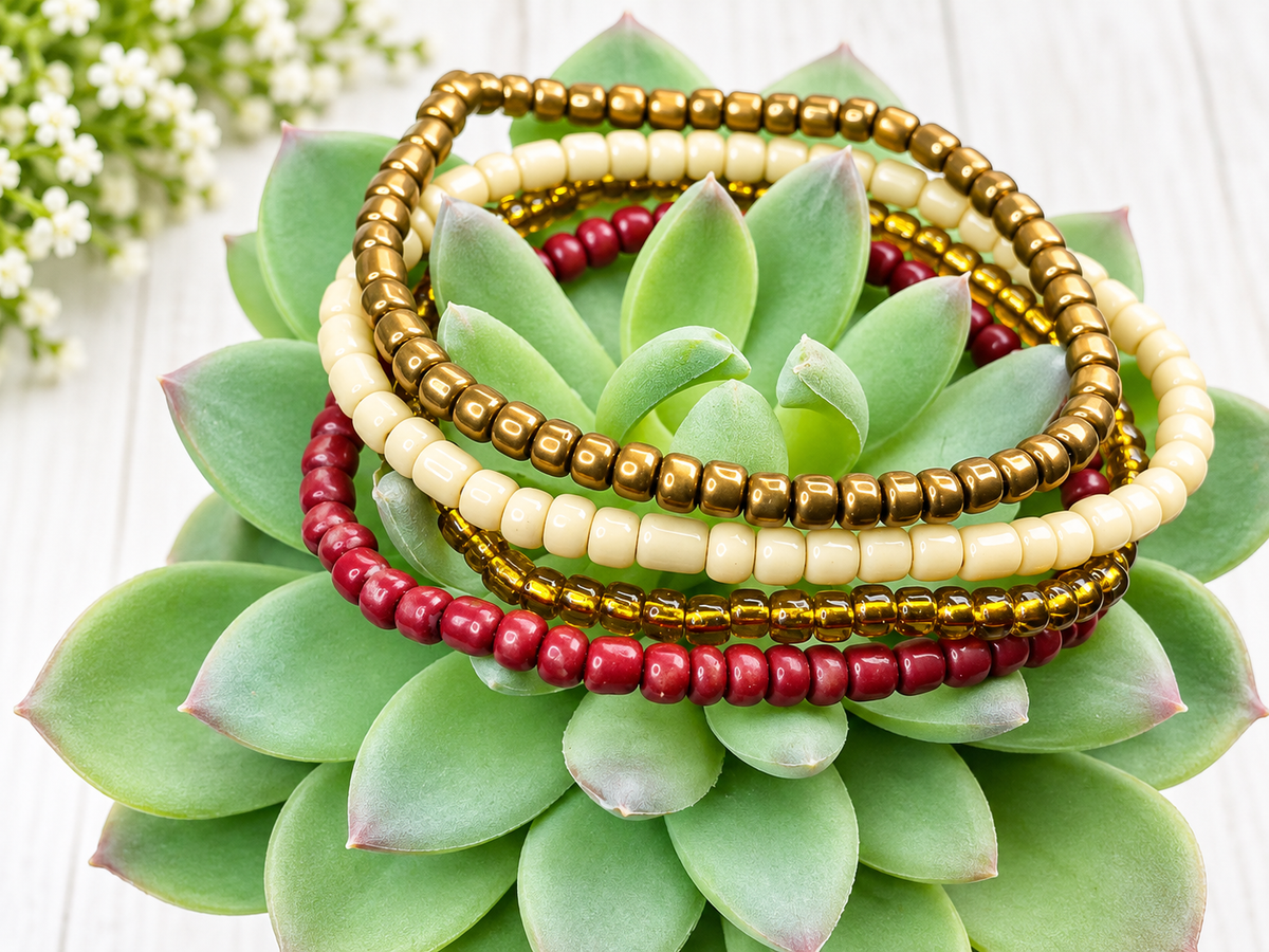 Fall Beaded Bracelet Stack, bronze bracelet
